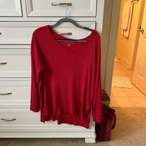 American Eagle Outfitters Red Oversized Ribbed Long Sleeve Tee